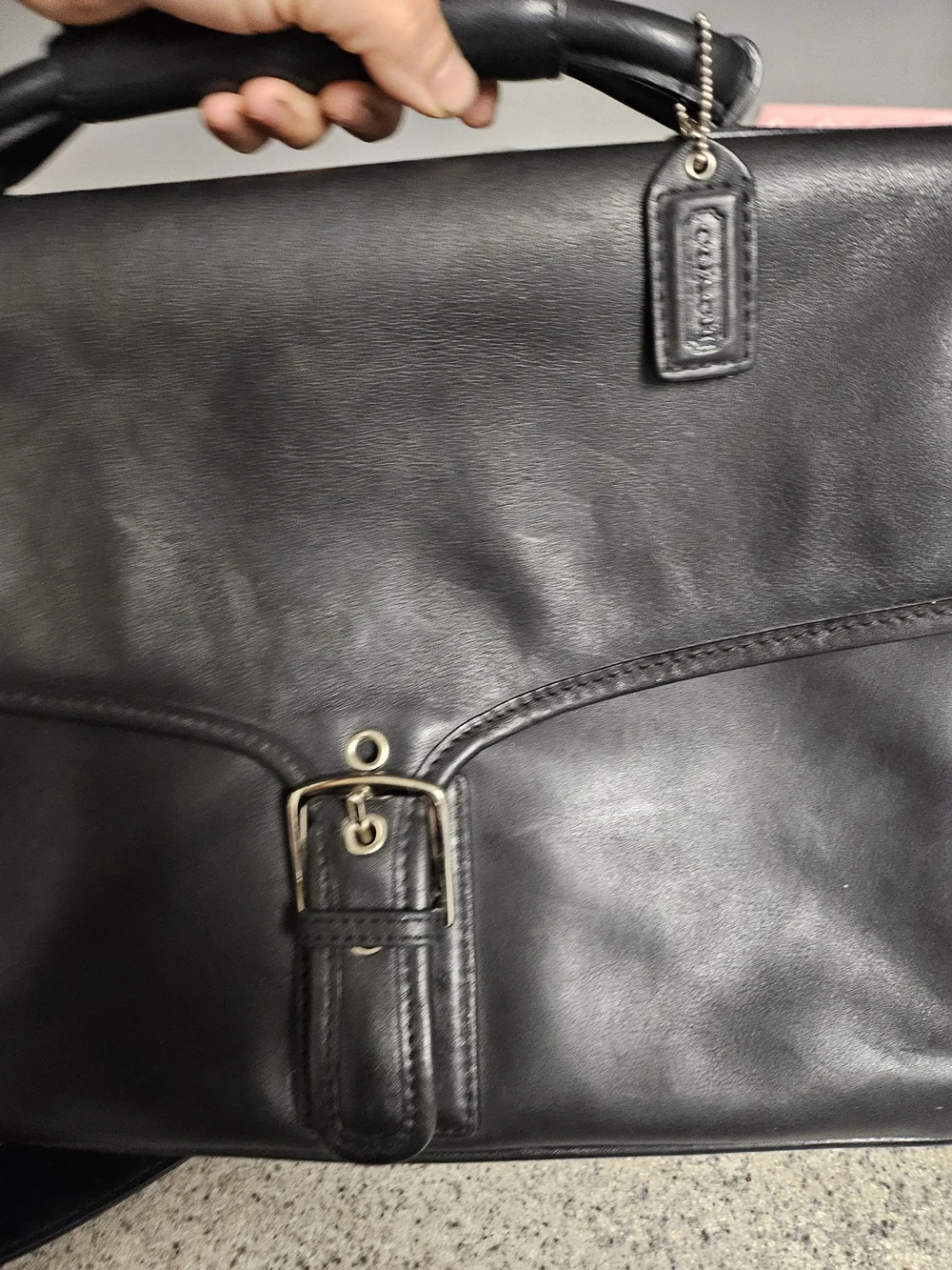 Vtg Coach Briefcase H23-5238 Black Leather Buckle Laptop Bag Clean